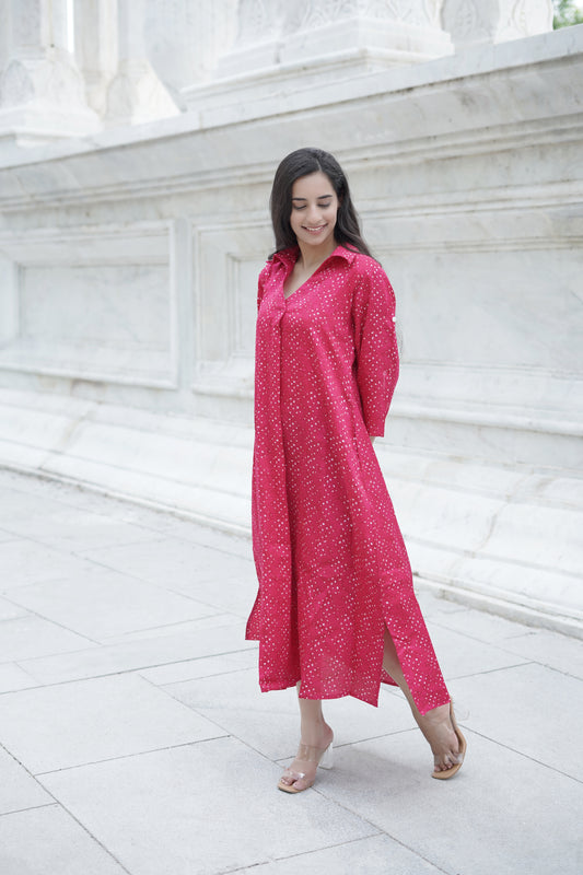 TRIBECA TWIRL BANDHANI DRESS fuschia