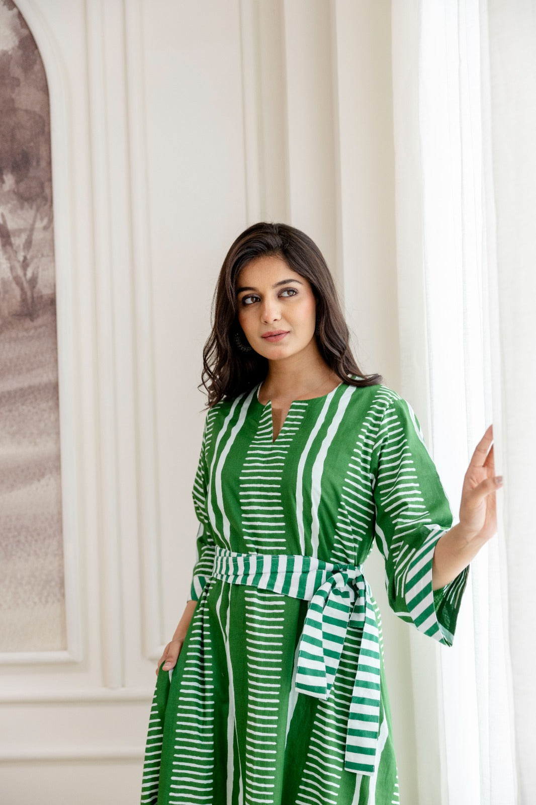 Fifth Avenues Flair-Green block printed cotton