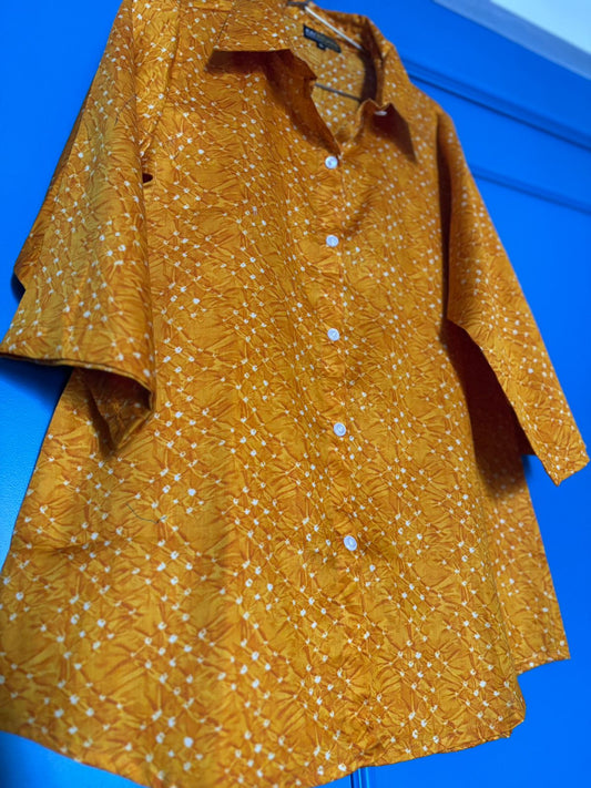 INAYA SHIRT BANDHANI COTTON SILK MUSTARD