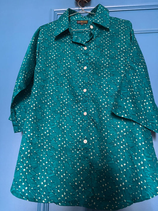 INAYA SHIRT BANDHANI COTTON SILK FIROZI