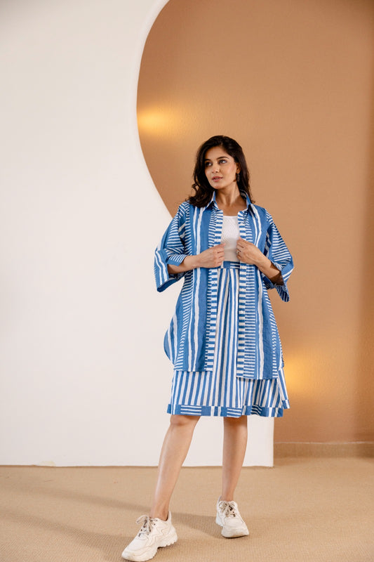 Skyline Shirt and skirt blue SET-Blockprinted